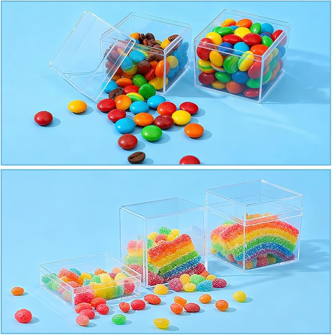 48 Pcs Clear Acrylic Box 2 x 2 x 2 Inch Mini Acrylic Box with Lid, Small Acrylic Square Candy Boxes Stackable Cube Storage Containers for Storage Candy Pill Earring Jewelry Small Item