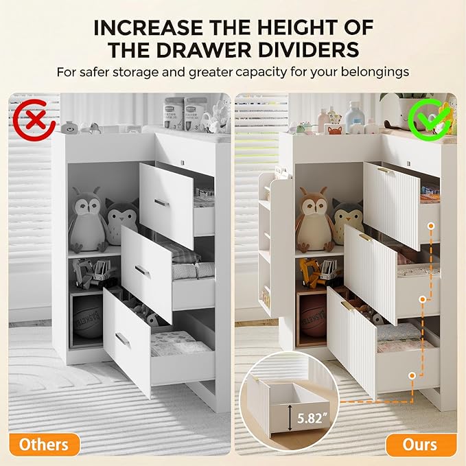 Wooden Nursery Changing Table Dresser,Diaper Changing Table with Storage,Corner Baby Dressing Table with 3 Drawers and 2 Shelves, Modern Storage Crib with Changing Station for Nurseries and Baby Rooms