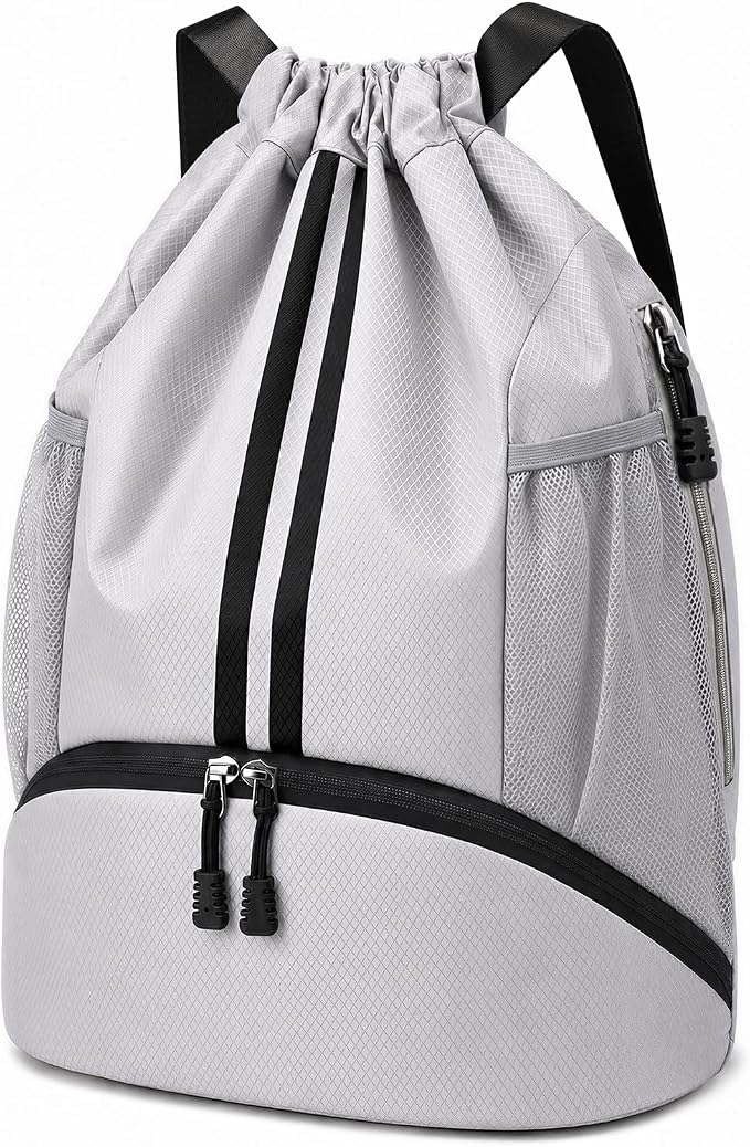 Hoedia Sports Drawstring Backpack - Swim Gym Bag for Women and Men | String Bag with Shoes Compartment and Wet Proof Pocket, Adjustable Wider Shoulder Strap, For Soccer, Basketabll, Volleyball