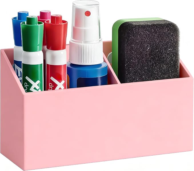 Magnetic Dry Erase Marker Holder for Whiteboard, Acrylic Magnet Pen Holder for Refrigerator Fridge, Marker Holder for Classroom Teacher, Pencil Cup,Office Accessories, Locker Organizer(Pink)