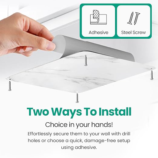 9 inches x 6.5 inches Stainless Steel Plate for Magnets, 3M Adhesive Back, Mounting Screws, Ideal for Magnetic Shelf, Spice Holders, Fridge Magnets. Mount Anywhere! (Carrara Marble, 1 Pack)