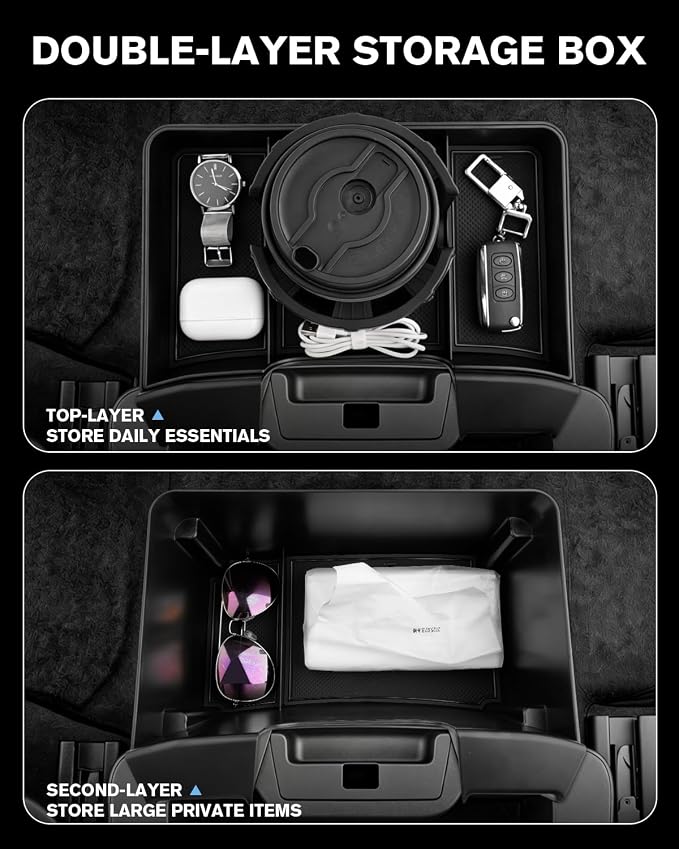 For Double Layer Center Console Hanging Organizer Box&Large Cup Holder Compatible with 2019-2026 Silverado/Sierra 1500& 2020-2026 Silverado/Sierra 2500/3500 Accessories(Split-Bench Folding Seat Only)