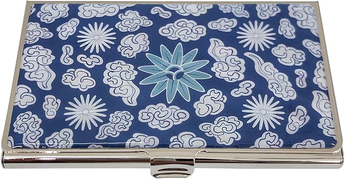 Mother of Pearl Business Card Case Credit Id Name Holder Travel Wallet Art Painting Design Metal Stainless Steel Engraved Slim Purse Pocket Cash Money Wallet (Mum Cloud)