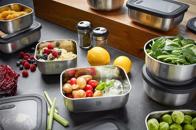 Gefu 12777 PROVIDO Food Storage Container 400 ml Square Storage Container Cold and Heat Resistant Intelligent Storage Control via App, Black/Silver