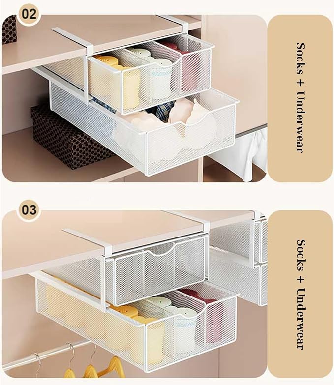 Pull Out Cabinet Storage Basket,Stackable Detachable Baskets Closet Organiser,Easy Pull Out Drawer Dividers for Closet,for Kitchen Office Wardrobes Cupboard Storage(Black,37x22x12.5cm)