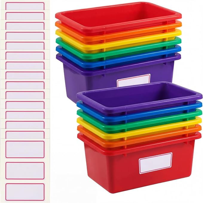 Zonon 12 Pcs Plastic Cubby Storage Bin Back to School Classroom Cubby Organization Storage Container with 1 Pack Self Adhesive Label for Office School Library(Mixed Colors,11.61 x 7.68 x 4.92)