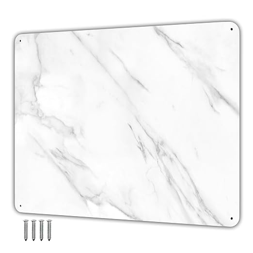 9 inches x 6.5 inches Stainless Steel Plate for Magnets, 3M Adhesive Back, Mounting Screws, Ideal for Magnetic Shelf, Spice Holders, Fridge Magnets. Mount Anywhere! (Carrara Marble, 1 Pack)