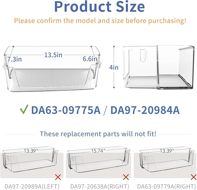 (2-Pack) Upgraded DA63-09775A DA97-20984A Refrigerator Door Bin(Right Side) | Compatible with Sam-sung Refrigerator RF27T5201SR RF28T5001SR RF28T5021SR RF27T5241SR Upper Right Door Shelves Replacement