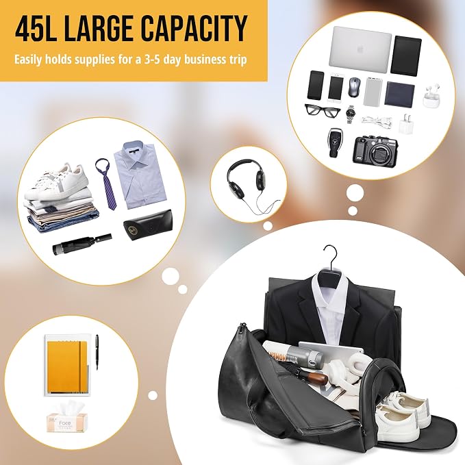 Convertible Garment Bag, Carry on Garment Duffel Bag with Shoulder Strap, Men's Women's Travel Clothing Bag with Shoe Compartment, 2-in-1 Hanging Suitcase Suit Business Travel Bag (Black)