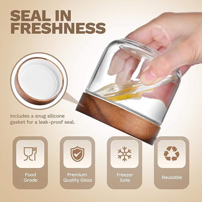 Bumobum 8 oz Glass Mason Jars with Lids, Small Glass Container with Acacia Wood Airtight Lid, Wide Mouth Canisters for Chia Pudding Loose Tea Coffee Salad Snacks Yogurt Spice, 12-Pack