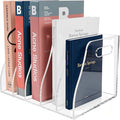 Acrylic Magazine File Holder with Carrying Handle, 5 Vertical Compartments Desk File Organizer, Clear File Sorter for Office, Magazines, Books, B5 Size