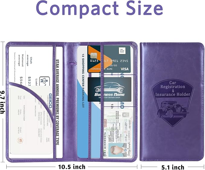 CoBak Car Registration and Insurance Holder | Vehicle Glove Box Organizer, Auto Truck Compartment Document Case with Magnetic Closure for Insurance & Driver License