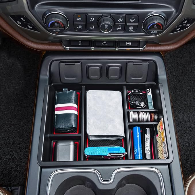 Center Console Organizer Tray for 2014-2018 Chevy Silverado/GMC Sierra 1500 | 2015-2019 Silverado/Sierra 2500HD/3500HD Accessories, Armrest Storage Box Add Extra Storage, Full Console w/Bucket Seat ONLY