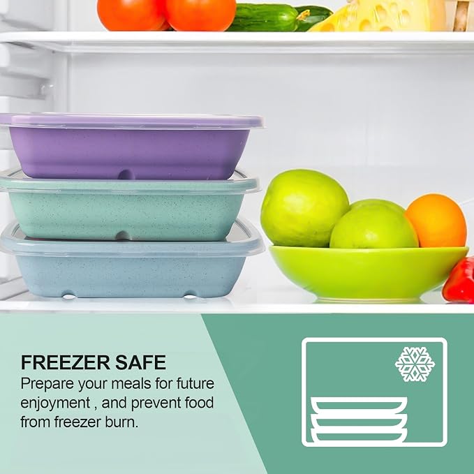 32 oz Meal Prep Containers,10Pcs Reusable Food Storage Containers with Lids | Wheat Straw Bento Lunch Box Container, Stackable Tupperware To Go Food Containers,BPA Free, Microwave Freezer Dishwasher Safe