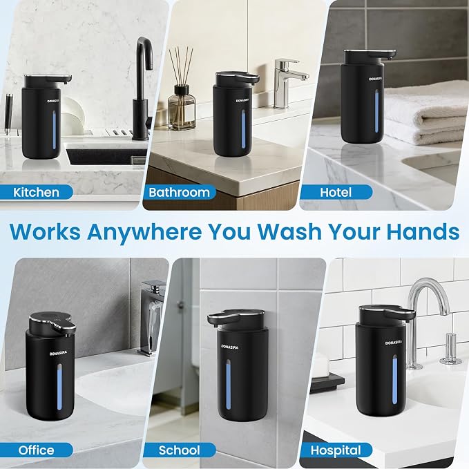 Automatic Foaming Soap Dispenser Touchless, 15oz/420ml USB-C Rechargeable Hand Soap Dispenser, 6-Level Adjustable Foam, IPX5 Waterproof, Wall Mount or Countertop for Bathroom Kitchen, Black