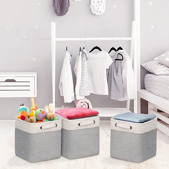 Cube Storage Bins 10.5” x 10.5 x 11” Cloth Baskets for Storage with Handles Storage bins for Shelf, Closet, Office Organizer, Set of 6 | Small storage cubes, Foldable Storage Basket, For Shelves Closet Organizers, with Canvas Handle, 6 Pack, Grey