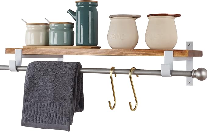 AddGrace Closet Rod Bracket Heavy Duty Shelf Brackets White 12 Inch 4 Pack | Fit for Closet Wardrobe Laundry Room and Kitchen, with Hook, Store Above and Hang Below, Supports 66 lbs, Easy to Install