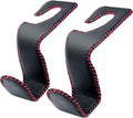 Car Seat Hooks for Purses and Bags, 2 Pack Car Purse Holder for Grocery Bag Handbag Clothes, Metal Headrest Hooks Covered by Leather, Black Red