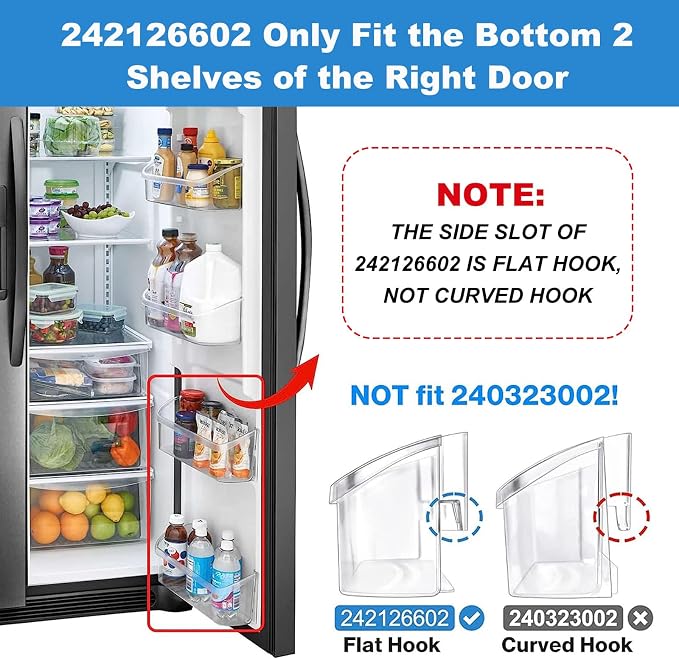UPGRADED 242126602 Refrigerator Door Bin Shelf Replacement for Frigidaire Electrolux Refrigerator Door Shelf Bin Bottom 2 Shelves - Side Shelf Rack Parts AP6278233 PS12364199 4547407
