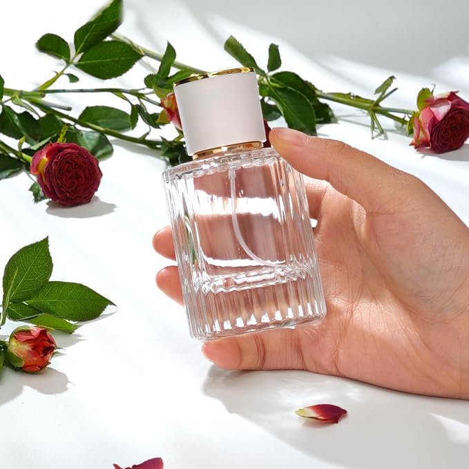 50ml/1.7 Oz Glass Spray Perfume Bottle Atomizer,Refillable Empty (Clear1) | Round Glass Perfume Travel Spray Bottle Cologne Bottle with 3 Kinds of Dispenser
