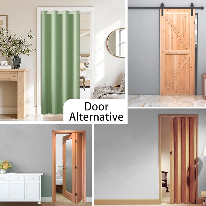 Vatge Magnetic Doorway Curtain for Privacy, Closet Curtain with Rod, Room Dividers for Closet Door and Sliding Door, 1 Panel, W42 x L80, Sage Green