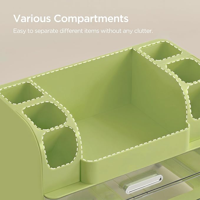 HBlife Makeup Organizer for Vanity with Brush Holder, Large Bathroom Countertop Cosmetic Organizer Skincare Storage, Easy to Store Lipsticks, Nail Polishes, Perfumes, Eyeshadow Palettes, Avocado Green