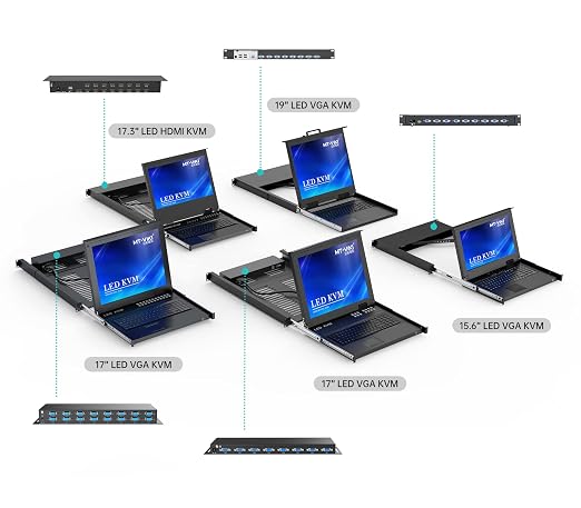 MT-VIKI 19'' LCD KVM Console, 16 Port VGA KVM Switch w/Keyboard+Monitor+Mouse+Drawer+Touchpad, Support OSD/Hotkey/Panel Button Switching (Included 16 KVM Cables)