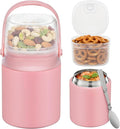 20oz Soup Thermo for Hot Food with a Snack Box Container，Leak Proof Insulated Lunch Container Kids and Adults，Stainless Steel Double Wall Vacuum Wide-mouth Food Jar with Spoon and Handle（Pink）