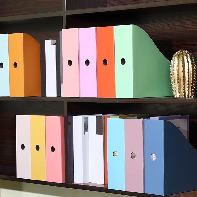 Colarr 24 Pcs Cardboard Magazine Holders 12 Colors Magazine Storage Box with Label Stickers Magazine File Holder Folder Book Holder for Desk Desktop Document Holder for School (Sweet Color)