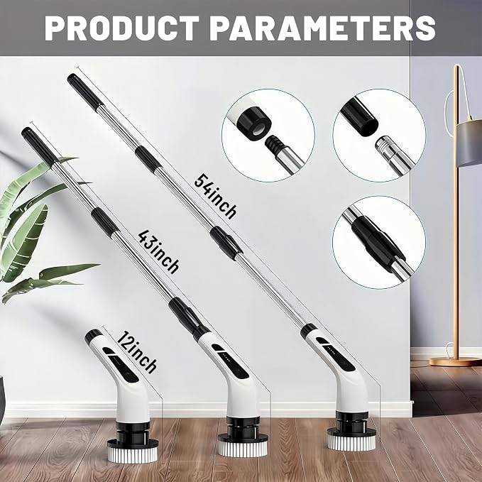 Electric Spin Scrubber- Ditch the Scrubbing! Long Handle Shower Scrubber with 9 Replaceable Heads - 2 Speed Cordless Brush Ensures Long Battery Life, Modern Design! (Black)