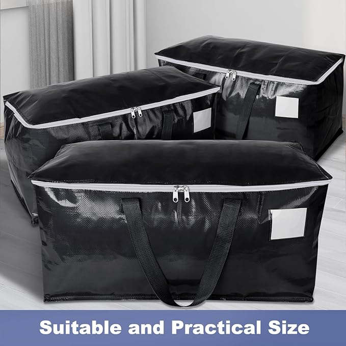 StorageRight Heavy Duty Moving Boxes-Moving Bags with Zipper, Reinforced Handles and Tag Pocket-Collapsible Moving Supplies-Totes for Storage Great for moving, Storage and Travel 93L(Black-10 Pack)