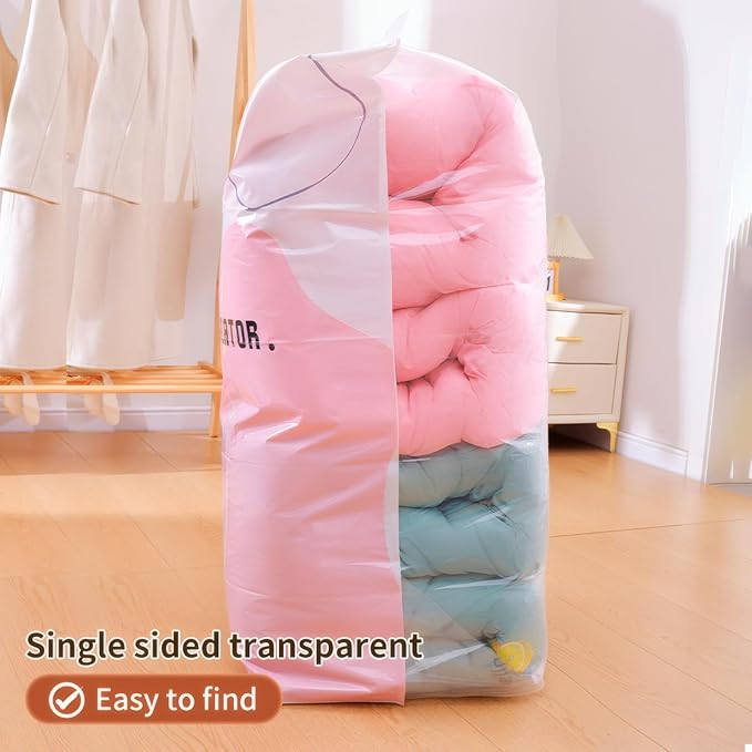 4 Pack Vacuum Storage Bags, Space Saver Bag Vacuum Seal Bags for Clothing Travel Moving Blankets Pillows Storage and Organization, Hand Pump Included(70 X 50 cm)