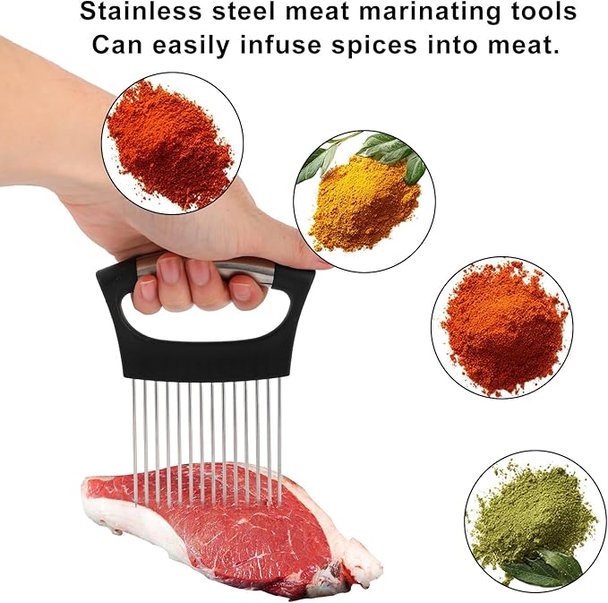Extra Large Onion Slicing Holder, Stainless Steel Vegetable Onion Cutter Chopper Slicer Holder with 14 Long Needles Practical Kitchen Tool Assistant for Meat Lemon Tomato Avocado Potato