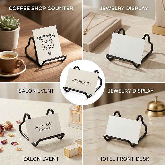 2 Pcs Cute Black Metal Heart Business Card Holder for Desk | Metal Heart Business Card Display Stand, Pretty Desk Organizer and Cute Desk Accessories for Office Desktop