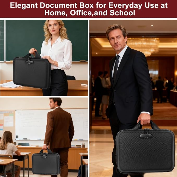 Fireproof Document Organizer with Lock for Important Documents, File | 13-Pocket Accordion Folder, Fire & Water-Resistant, Portable Home Office Travel Safe Box Storage for Laptop, Hard-Shell Case
