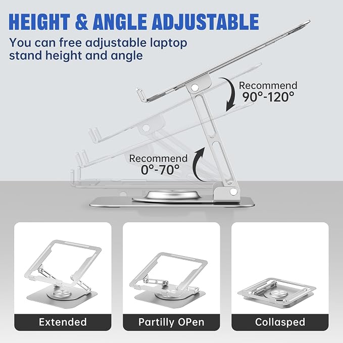 JOYEKY Laptop Stand for Desk, Adjustable Computer Stand with 360° Rotating Base, Ergonomic Laptop Riser for Collaborative Work, Foldable & Portable Laptop Stand, fits for All 10-16" Laptops