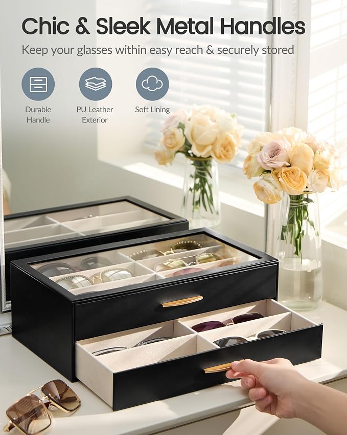 Lolalet Enlarged Sunglasses Organizer for women | Multi Eyewear Storage Box, Eye Glasses Case Display Holder with Clear Lid for Eyeglass Collection