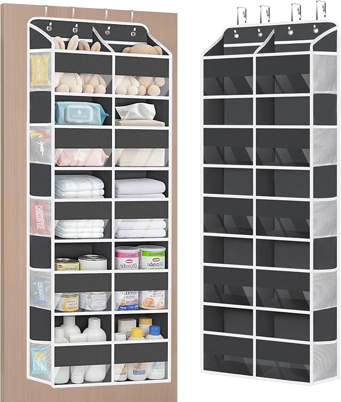 KEEGH 5 Tiers Over Door Organizer, Large Hanging Door Organizer, Dark Grey | High Load-Bearing Capacity, Large Capacity, 4 Sturdy Hooks, Over the Door Storage for Bedroom, Nursery, Bathroom and Pantry