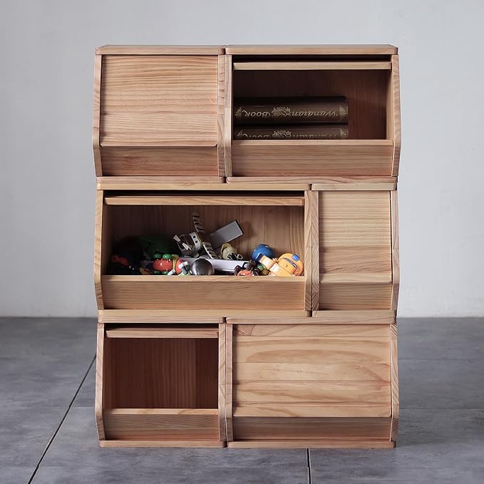 Stackable Solid Wood Storage Chest,Hall Entryway Cabinet,Bins with Lids,Modular Wooden Multi-use Box,Closet Storage Organizers,Drawers,Potato,Onion,Bread,Classify by Items,7.75”W(1 Pack)