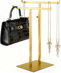 Purse Display Stand Jewelry Towers, Double T-Shaped Tabletop Stainless Steel Hook Hanging Adjustable Height Handbag Holder for Organizer Luxury Bags Necklaces Home Store Boutique Retail Closet