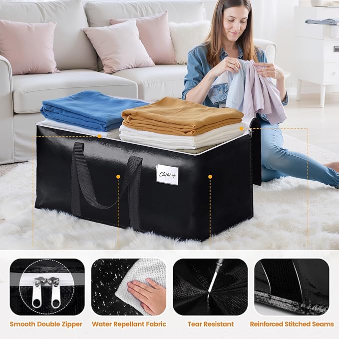 StoreHappily Heavy-Duty & Extra Capacity Moving Bags with Backpack Straps, Storage Totes with Double Zipper & Strong Handles, Packing Bags Alternative to Moving Boxes, Moving Supplies (10 Pack, Black)