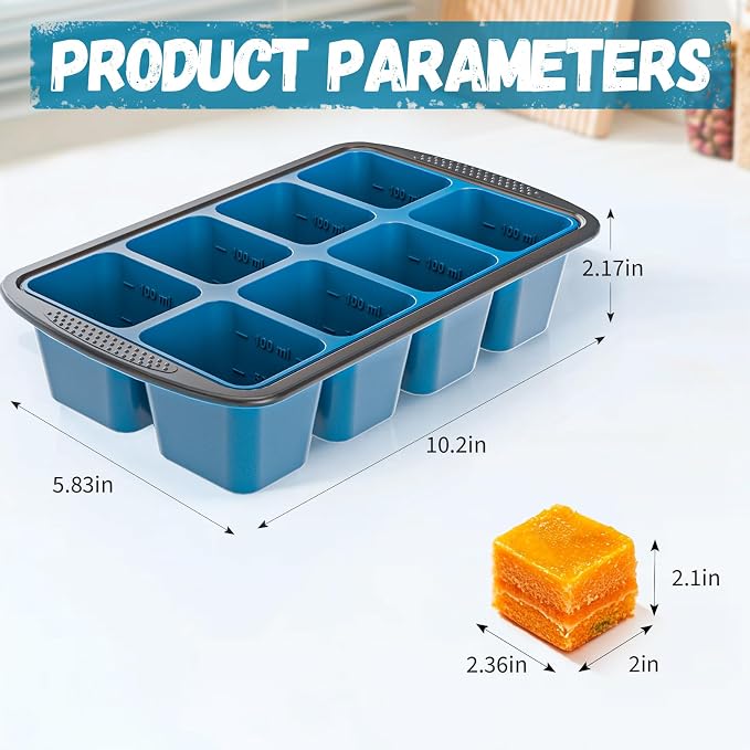 GORCI Ice Cube Tray For Freezer, 16 Large 1/2 Cub Cubes, Silicone Ice Trays For Freezer With Lid, Heavy-duty, Sturdy and Easy to Demold, Suitable for whisky, coffee, Herbs, Purees, 2-Pack