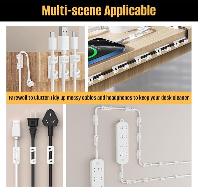 50 Pcs Self Adhesive Cable Clips,Upgraded Cable Management with Screw Hole,Strong Cord Organizer for Under Desk,Car,TV PC,Christmas Light Indoor/Outdoor-White S