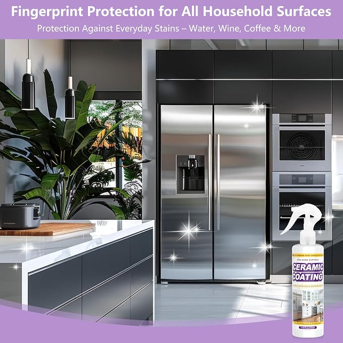 Ceramic Coating Spray for Kitchen Appliances and Stainless Steel | 17.3oz Anti Fingerprint Spray, Cerami Coat for Appliances, Long-Lasting Multi-Surface Shine, Fingerprint Resistant for Stoves
