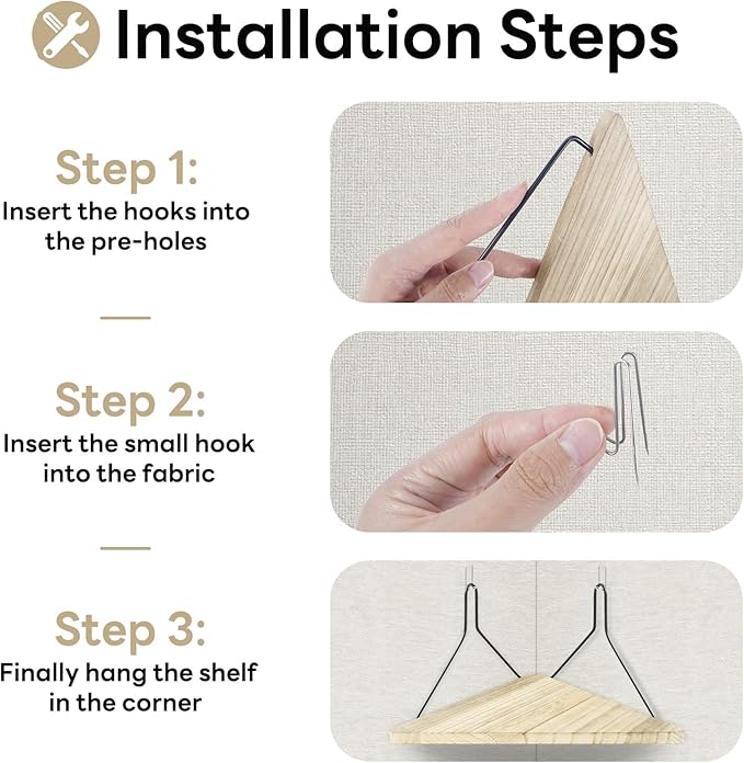 Fabric Wall Cubicle Corner Shelf with Hooks 11.8 Inch Wooden Triangular Cubicle Corner Shelf for Office Fabric Walls Display Storage Hanging Organizer for Work Decor Photo Frame