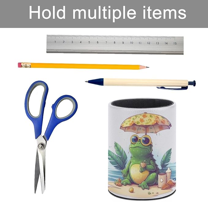 Frog Pen Holder Pencil Cup for Desk Organizer | Cute Makeup Brush Holder PU Multifunctional Office Suppliesfor Decor Home Classroom School