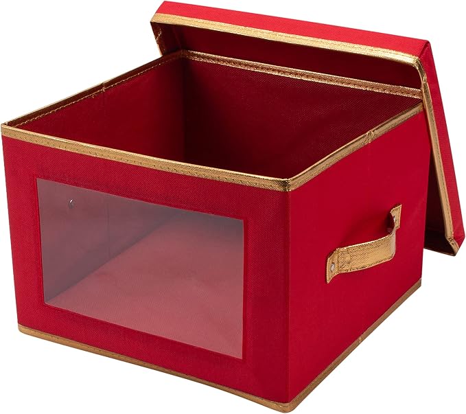 Simplify Holiday Dinner Plate Dinnerware Storage Box | 12.2 Inch | Christmas China | 12 Felt Dividers | Tableware Setting | Red