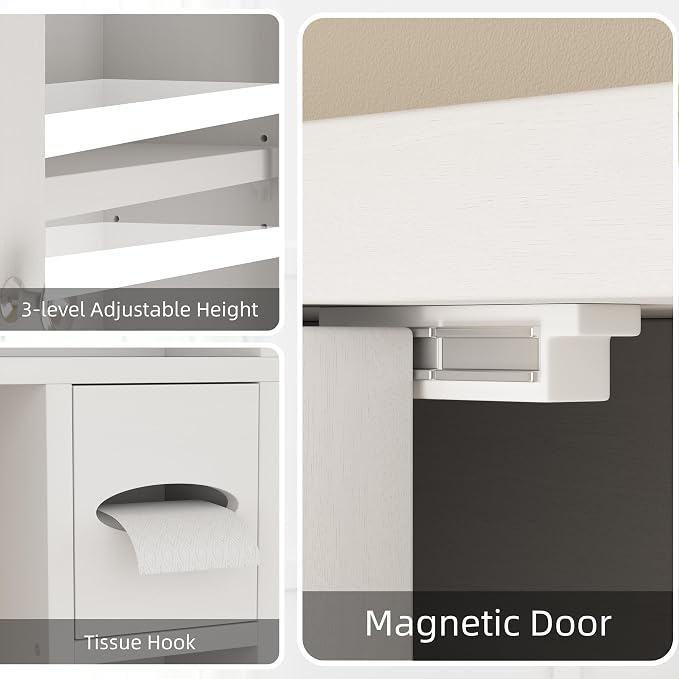 Shintenchi Over the Toilet Storage Cabinet, Bathroom Storage Cabient with Barn Doors, Bathroom Storage Shelf Organizer with Toilet Paper Holder, Adjustable Shelf and Anti-Tip Device, White