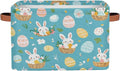 Cube Storage Bins for Shelves, Cute Easter Bunny Basket Egg Print Collapsible Fabric Toys Storage Basket Box with Handles for Home Office Bedroom Closet