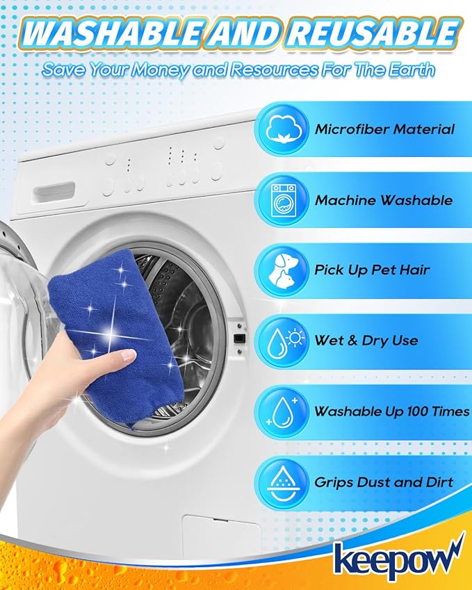 KEEPOW 6PCS Extra Large Microfiber Cleaning Cloth, 30"x20" Washable Reusable Floor Cloth for Squeegee Mop House Floor Kitchen Car Window Highly Absorbent, Lint and Streak Free (Green & Blue & Grey)